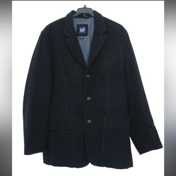 Vintage Gap Velvet Jacket S Men Black Cotton Pockets Lined Three Button - Picture 1 of 5